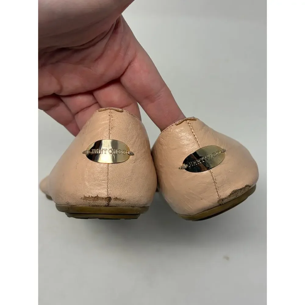Jimmy Choo ballet flats 37 cap toe pink gold leather *flaws*